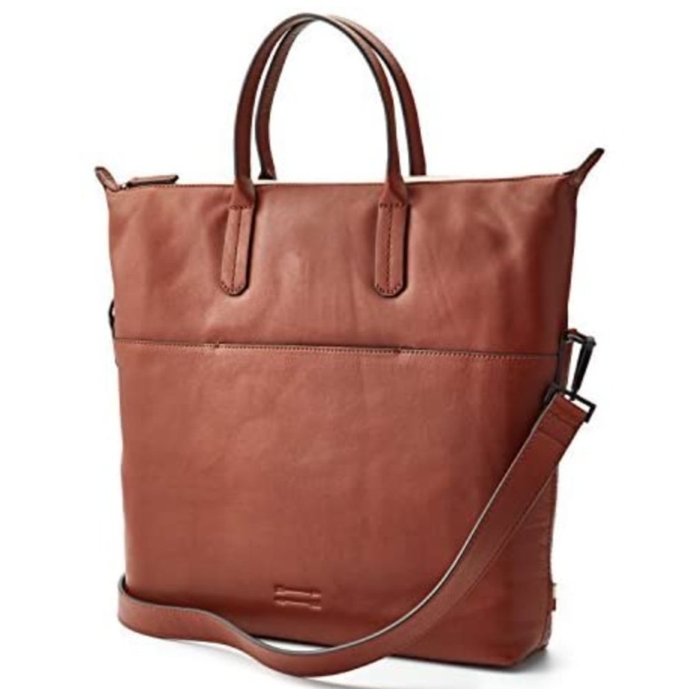 Cognac Leather Tote w/ Handles & Shoulder Strap